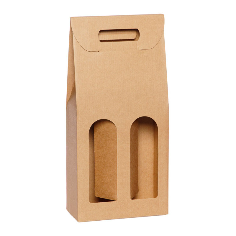 Valisette kraft 2 bouteilles écru avec fenêtres