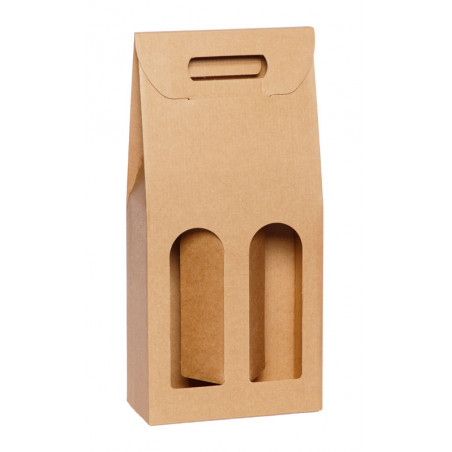Valisette kraft 2 bouteilles écru avec fenêtres