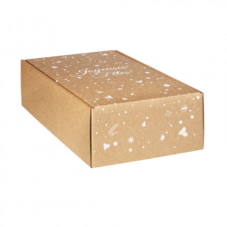 Coffret écru 2 bouteilles décor JOYEUSES FÊTES (+calage)