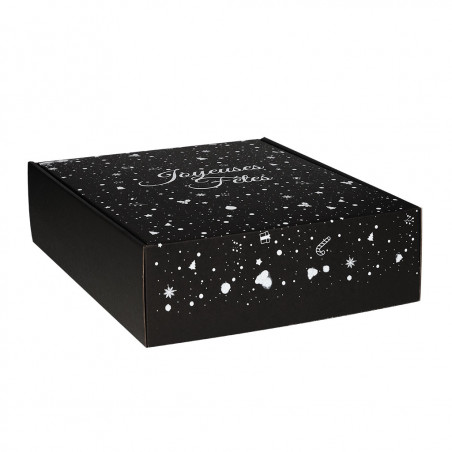 Coffret noir 3 bouteilles décor JOYEUSES FÊTES (+calage)