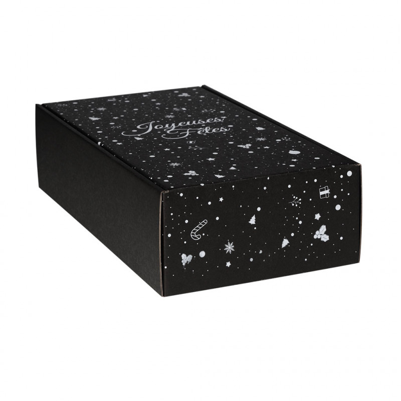 Coffret noir 2 bouteilles décor JOYEUSES FÊTES (+calage)